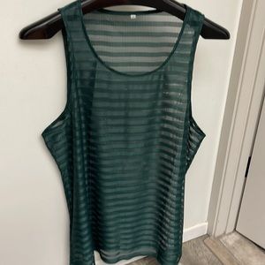 Mens shadow strip mesh tank top in petrol green
